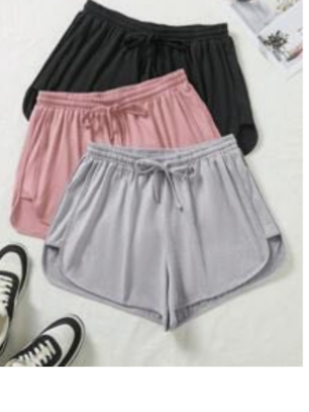 Women’s Plus Lightweight Drawstring Shorts - Black, Pink, Gray. Set of 3